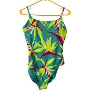Old Navy Womens One Piece Swimsuit‎ Green Tropical Bird Of Paradise Print Size M